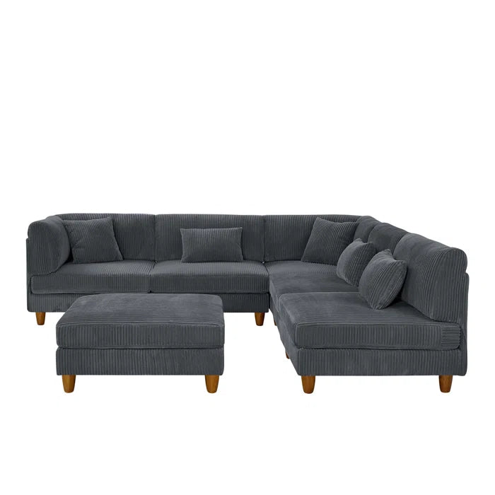 U-Shape Sectional Sofa: 6 - Piece Corduroy Sectional Sofa(Dark Gray Corduroy)