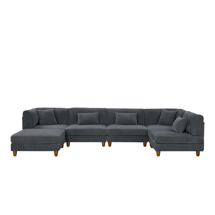 U-Shape Sectional Sofa: 6 - Piece Corduroy Sectional Sofa(Dark Gray Corduroy)
