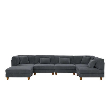 U-Shape Sectional Sofa: 6 - Piece Corduroy Sectional Sofa(Dark Gray Corduroy)