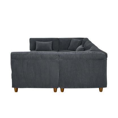 U-Shape Sectional Sofa: 6 - Piece Corduroy Sectional Sofa(Dark Gray Corduroy)