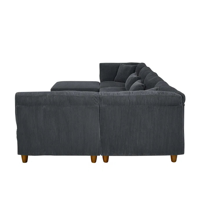 U-Shape Sectional Sofa: 6 - Piece Corduroy Sectional Sofa(Dark Gray Corduroy)