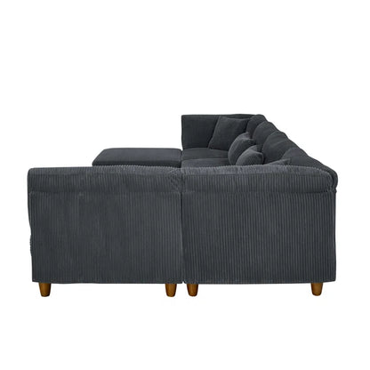 U-Shape Sectional Sofa: 6 - Piece Corduroy Sectional Sofa(Dark Gray Corduroy)