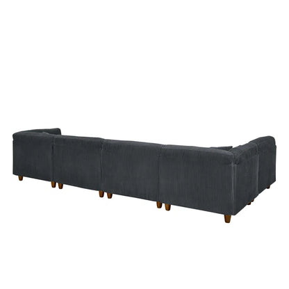 U-Shape Sectional Sofa: 6 - Piece Corduroy Sectional Sofa(Dark Gray Corduroy)