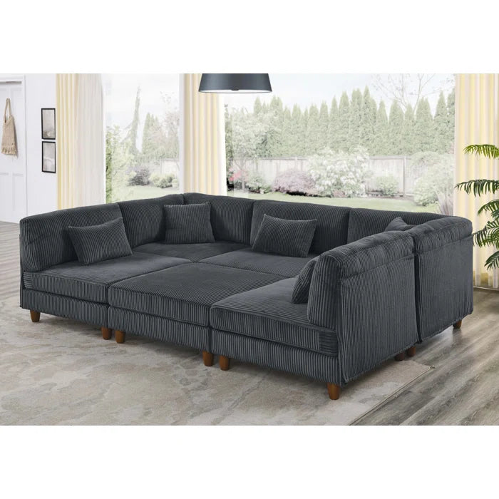 U-Shape Sectional Sofa: 6 - Piece Corduroy Sectional Sofa(Dark Gray Corduroy)