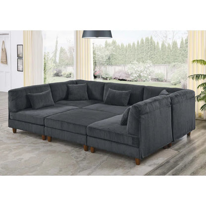 U-Shape Sectional Sofa: 6 - Piece Corduroy Sectional Sofa(Dark Gray Corduroy)