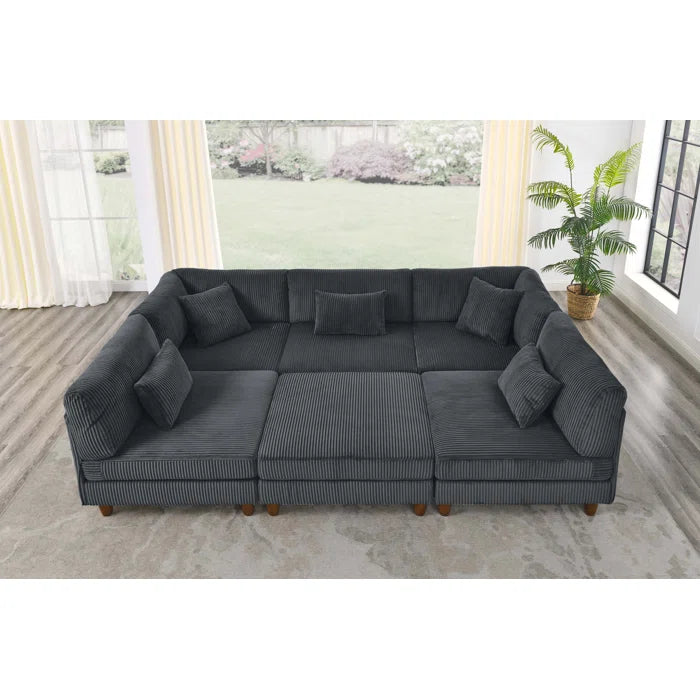 U-Shape Sectional Sofa: 6 - Piece Corduroy Sectional Sofa(Dark Gray Corduroy)