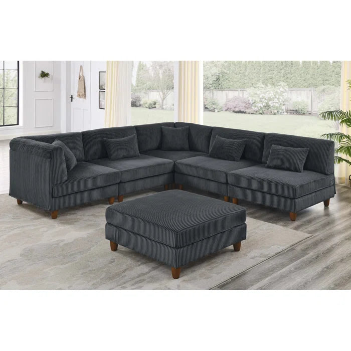 U-Shape Sectional Sofa: 6 - Piece Corduroy Sectional Sofa(Dark Gray Corduroy)