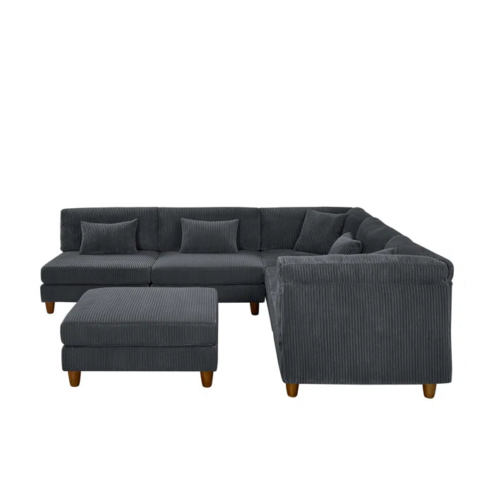 U-Shape Sectional Sofa: 6 - Piece Corduroy Sectional Sofa(Dark Gray Corduroy)