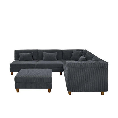 U-Shape Sectional Sofa: 6 - Piece Corduroy Sectional Sofa(Dark Gray Corduroy)