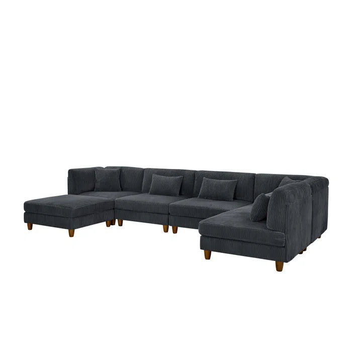 U-Shape Sectional Sofa: 6 - Piece Corduroy Sectional Sofa(Dark Gray Corduroy)