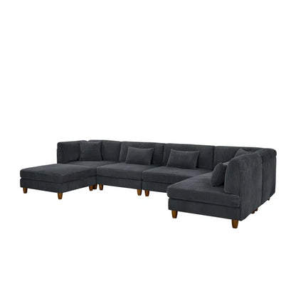 U-Shape Sectional Sofa: 6 - Piece Corduroy Sectional Sofa(Dark Gray Corduroy)