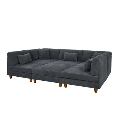 U-Shape Sectional Sofa: 6 - Piece Corduroy Sectional Sofa(Dark Gray Corduroy)