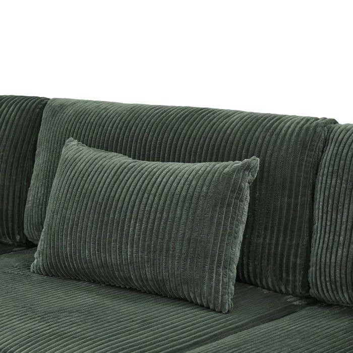 U-Shape Sectional Sofa: 6 - Piece Corduroy Sectional Sofa(Dark Green Corduroy)