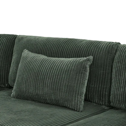 U-Shape Sectional Sofa: 6 - Piece Corduroy Sectional Sofa(Dark Green Corduroy)