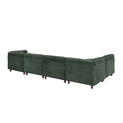 U-Shape Sectional Sofa: 6 - Piece Corduroy Sectional Sofa(Dark Green Corduroy)