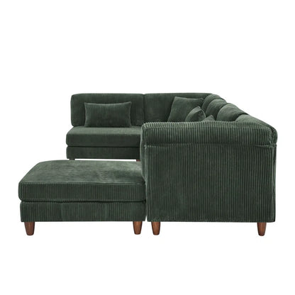 U-Shape Sectional Sofa: 6 - Piece Corduroy Sectional Sofa(Dark Green Corduroy)