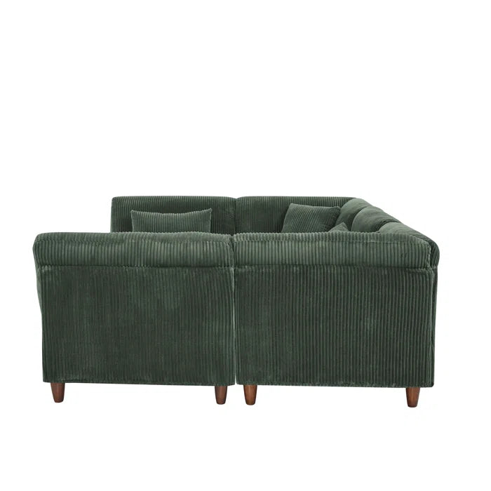 U-Shape Sectional Sofa: 6 - Piece Corduroy Sectional Sofa(Dark Green Corduroy)