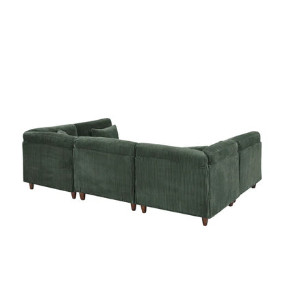 U-Shape Sectional Sofa: 6 - Piece Corduroy Sectional Sofa(Dark Green Corduroy)