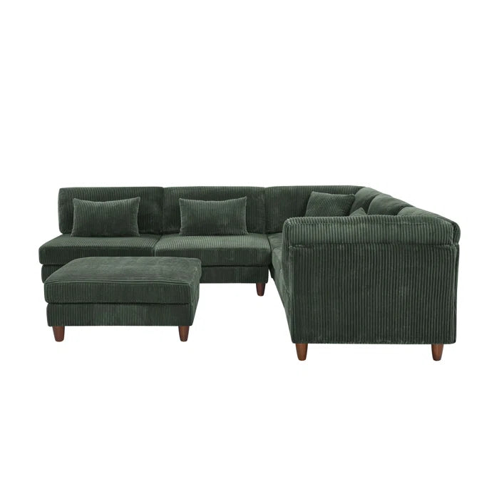 U-Shape Sectional Sofa: 6 - Piece Corduroy Sectional Sofa(Dark Green Corduroy)