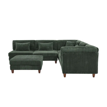 U-Shape Sectional Sofa: 6 - Piece Corduroy Sectional Sofa(Dark Green Corduroy)