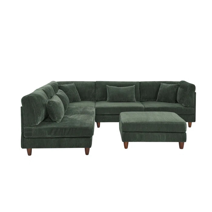 U-Shape Sectional Sofa: 6 - Piece Corduroy Sectional Sofa(Dark Green Corduroy)