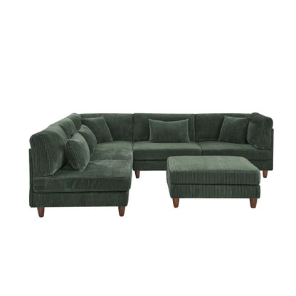 U-Shape Sectional Sofa: 6 - Piece Corduroy Sectional Sofa(Dark Green Corduroy)