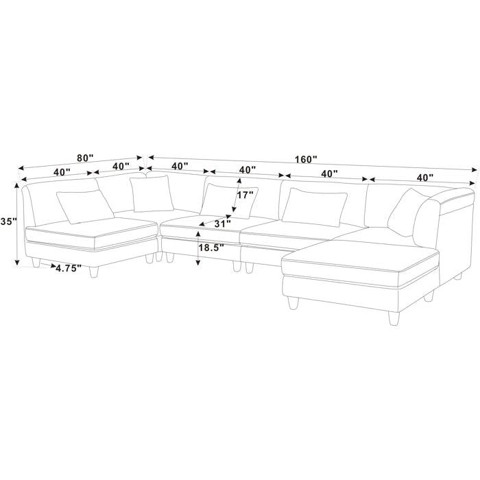 U-Shape Sectional Sofa: 6 - Piece Corduroy Sectional Sofa(Ginger Corduroy)