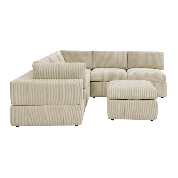 L-Shape and U-Shape Sectional Sofa: 6 - Piece Corduroy Sectional(Beige Corduroy)