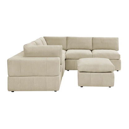 L-Shape and U-Shape Sectional Sofa: 6 - Piece Corduroy Sectional(Beige Corduroy)