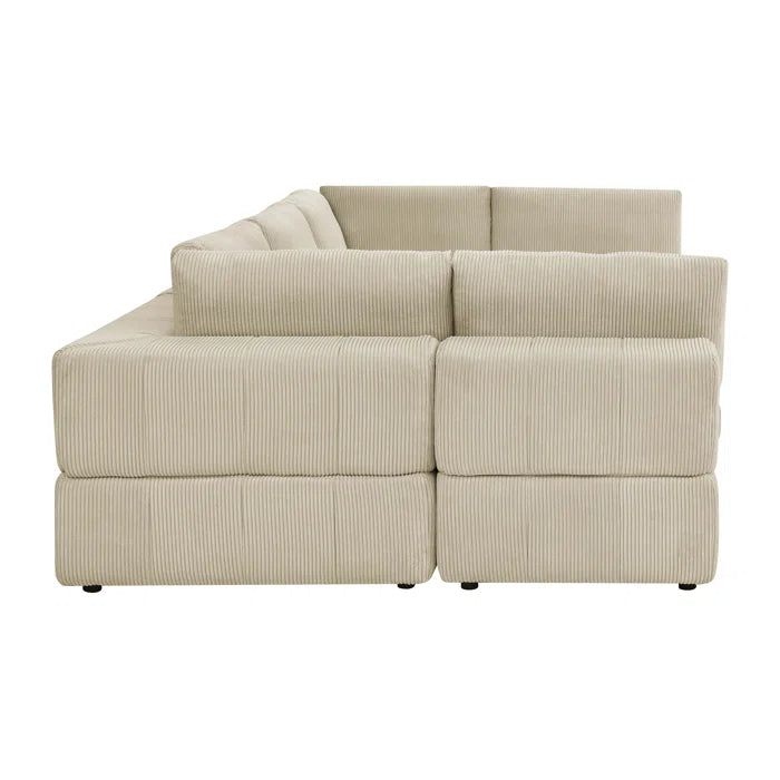L-Shape and U-Shape Sectional Sofa: 6 - Piece Corduroy Sectional(Beige Corduroy)