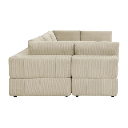 L-Shape and U-Shape Sectional Sofa: 6 - Piece Corduroy Sectional(Beige Corduroy)