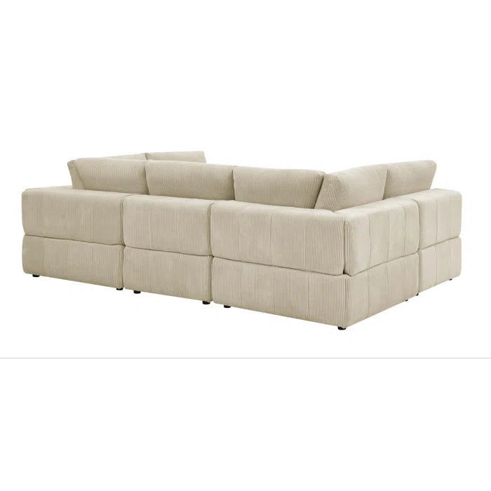 L-Shape and U-Shape Sectional Sofa: 6 - Piece Corduroy Sectional(Beige Corduroy)