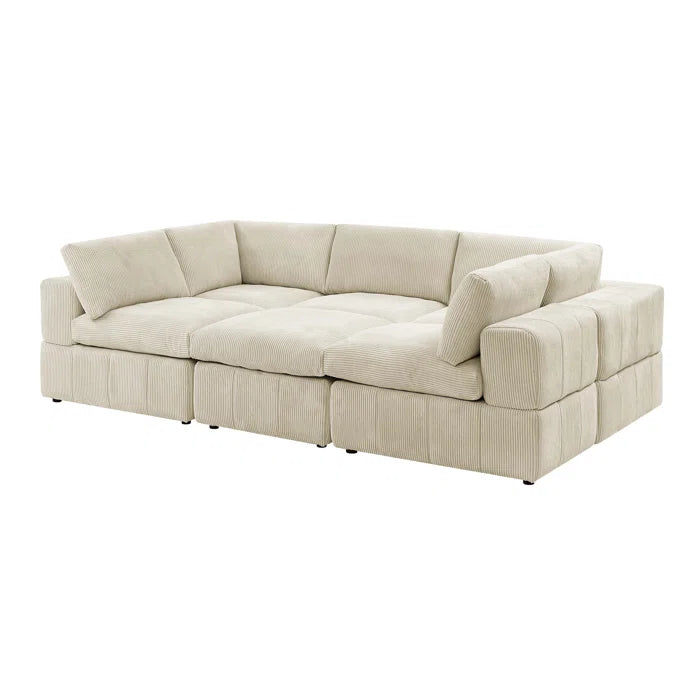 L-Shape and U-Shape Sectional Sofa: 6 - Piece Corduroy Sectional(Beige Corduroy)