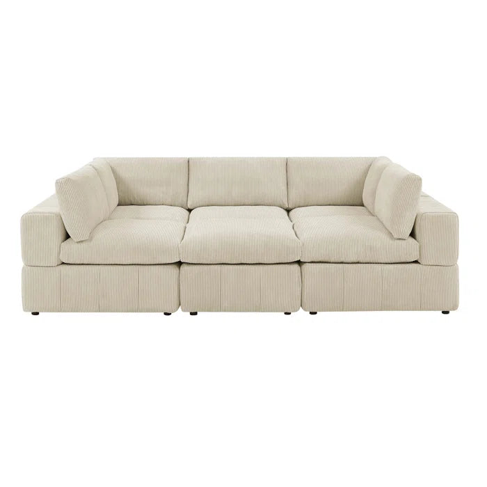 L-Shape and U-Shape Sectional Sofa: 6 - Piece Corduroy Sectional(Beige Corduroy)