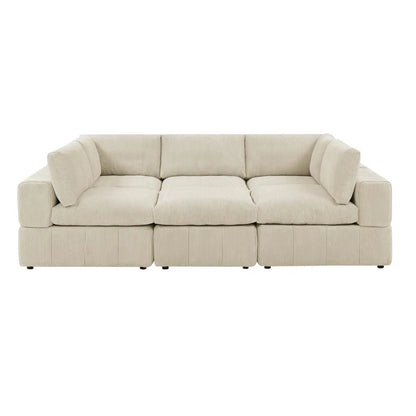 L-Shape and U-Shape Sectional Sofa: 6 - Piece Corduroy Sectional(Beige Corduroy)