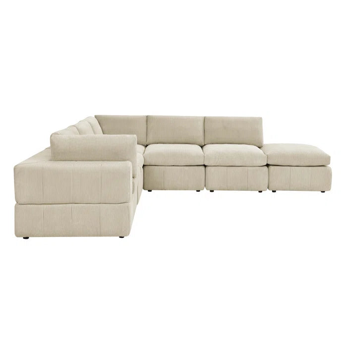 L-Shape and U-Shape Sectional Sofa: 6 - Piece Corduroy Sectional(Beige Corduroy)