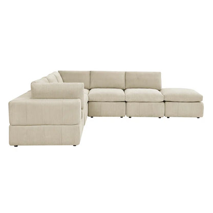 L-Shape and U-Shape Sectional Sofa: 6 - Piece Corduroy Sectional(Beige Corduroy)
