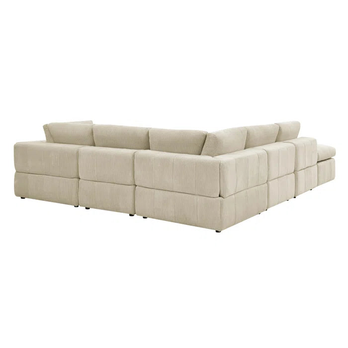 L-Shape and U-Shape Sectional Sofa: 6 - Piece Corduroy Sectional(Beige Corduroy)