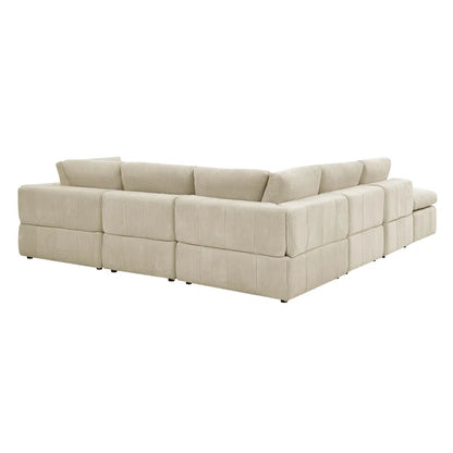 L-Shape and U-Shape Sectional Sofa: 6 - Piece Corduroy Sectional(Beige Corduroy)