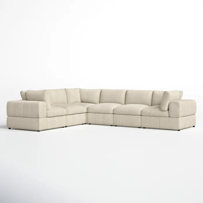 L-Shape Sectional Sofa: 6 - Piece Corduroy Sectional(Beige Corduroy)