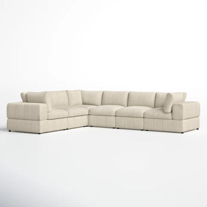 L-Shape Sectional Sofa: 6 - Piece Corduroy Sectional(Beige Corduroy)