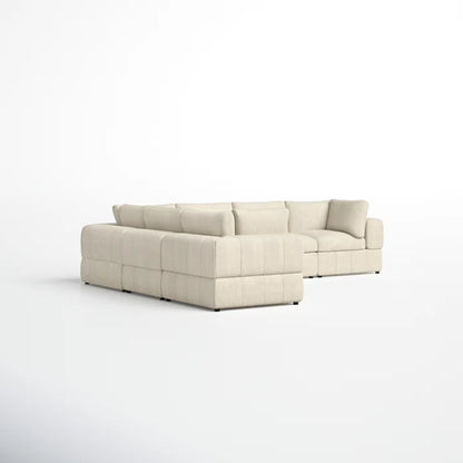 L-Shape Sectional Sofa: 6 - Piece Corduroy Sectional(Beige Corduroy)