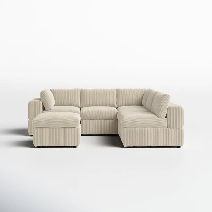 L-Shape and U-Shape Sectional Sofa: 6 - Piece Corduroy Sectional(Beige Corduroy)