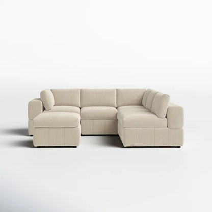 L-Shape and U-Shape Sectional Sofa: 6 - Piece Corduroy Sectional(Beige Corduroy)