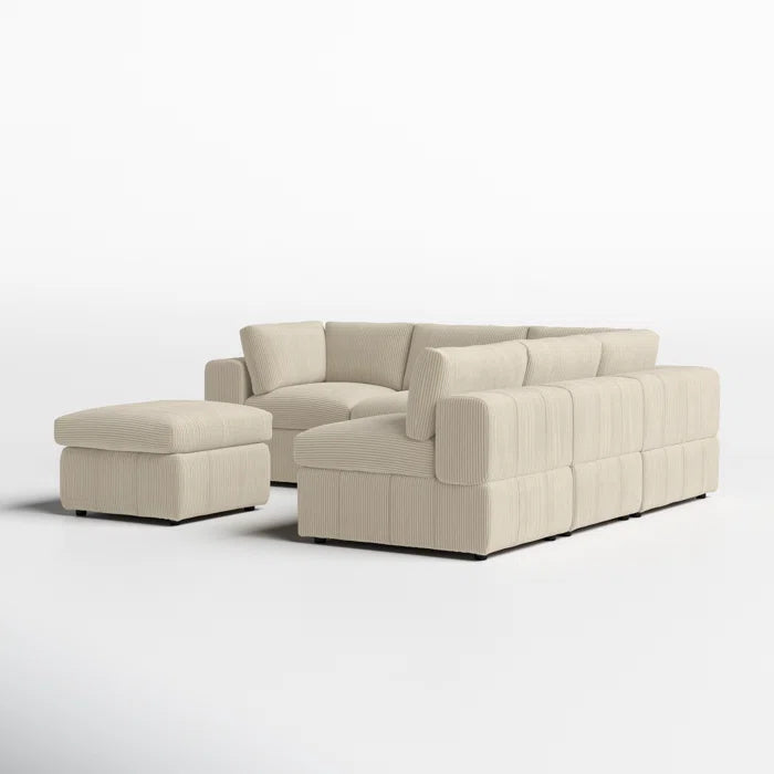 L-Shape and U-Shape Sectional Sofa: 6 - Piece Corduroy Sectional(Beige Corduroy)