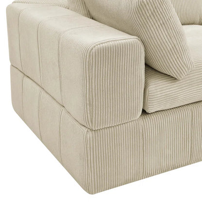 L-Shape Sectional Sofa: 6 - Piece Corduroy Sectional(Beige Corduroy)