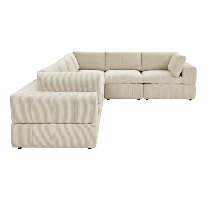 L-Shape Sectional Sofa: 6 - Piece Corduroy Sectional(Beige Corduroy)