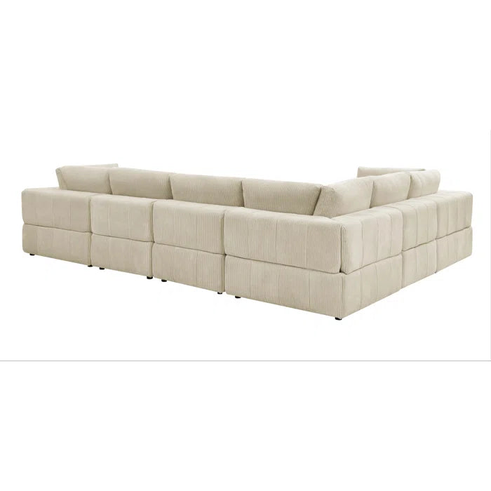 L-Shape Sectional Sofa: 6 - Piece Corduroy Sectional(Beige Corduroy)