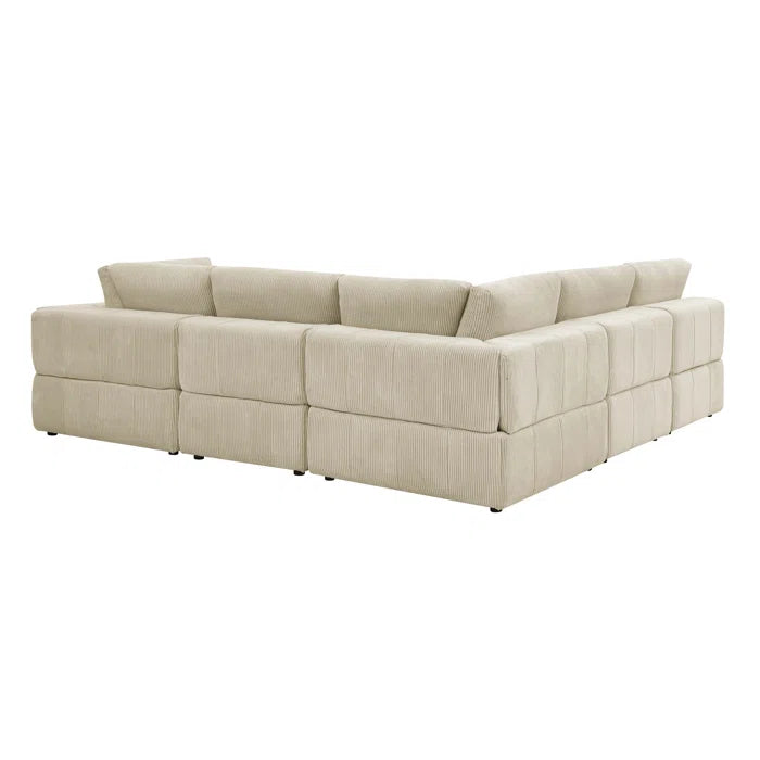 L-Shape and U-Shape Sectional Sofa: 6 - Piece Corduroy Sectional(Beige Corduroy)