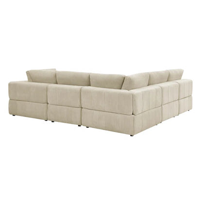 L-Shape and U-Shape Sectional Sofa: 6 - Piece Corduroy Sectional(Beige Corduroy)